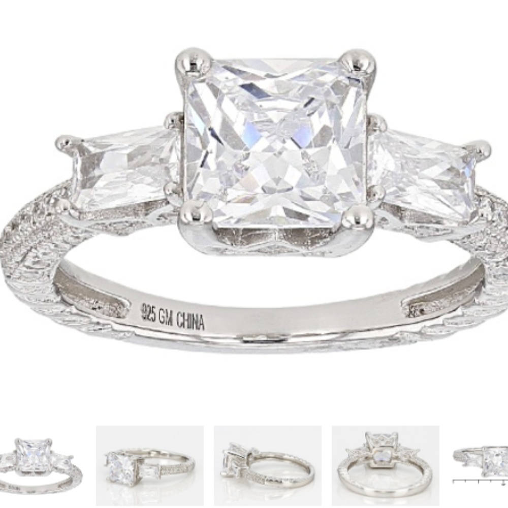 White CZ Solitaire ring in rhodium over Sterling sz 10
